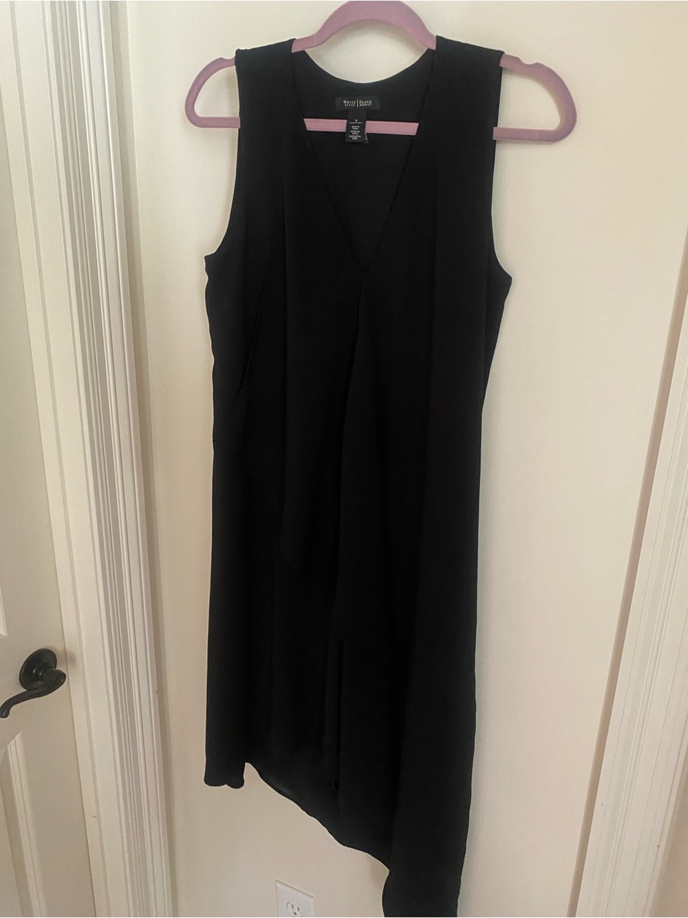 White House Black Market Black Sleeveless V-Neck Asymmetric Hem Dress